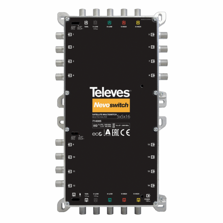 Televes NevoSwitch equipped with 5 QUAD inputs and 12 outputs 1.5A 714414